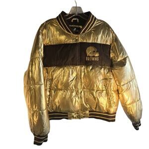 2XL Women's Cleveland Browns Gold Puffer Jacket G-III 4her Carl Banks XXL NWT